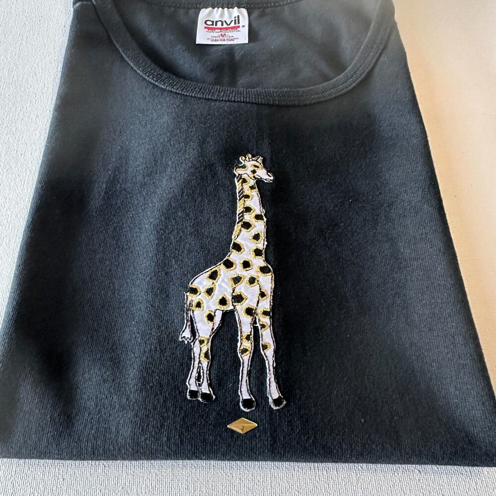 Anvil Women's Top Tank M‎ Sleeveless Black Shirt Giraffe made USA Vintage